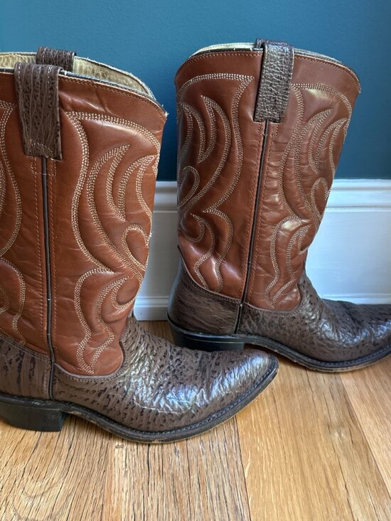 Vintage 70’s Double H Genuine Exotic Shark Skin Western Cowboy Boots 9 D main image 6